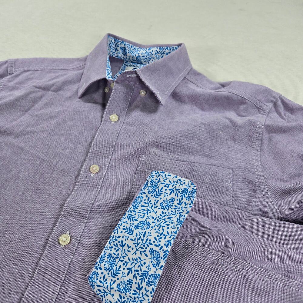 Boden Purple Long Sleeve Button Up Paisley Flip Cuff Shirt Men's Size Large